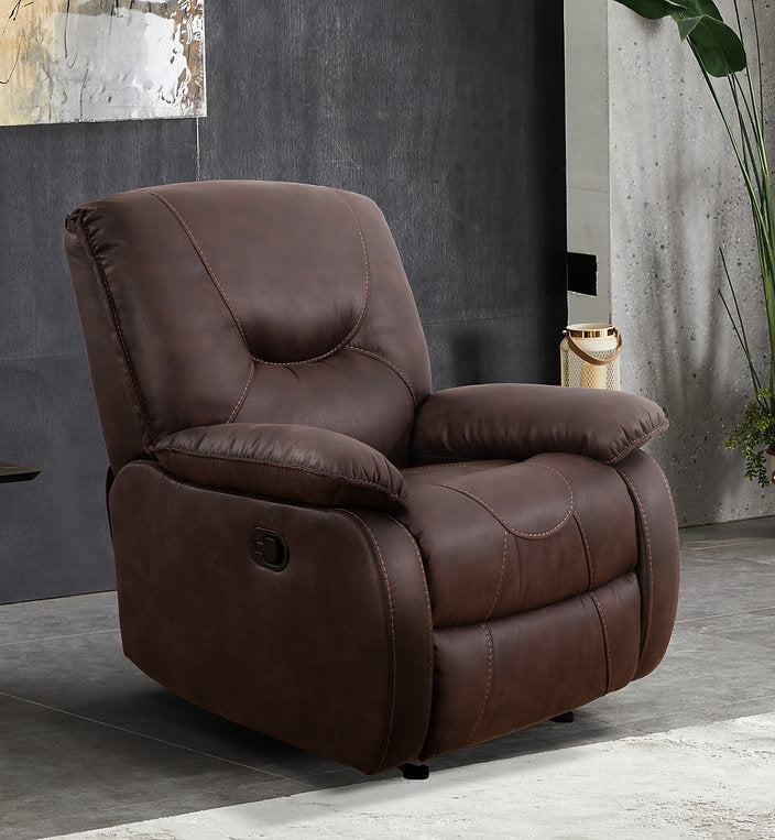 Eburn Brown Manual Rocking Chair In Elephant Skin Fabric Upholstery