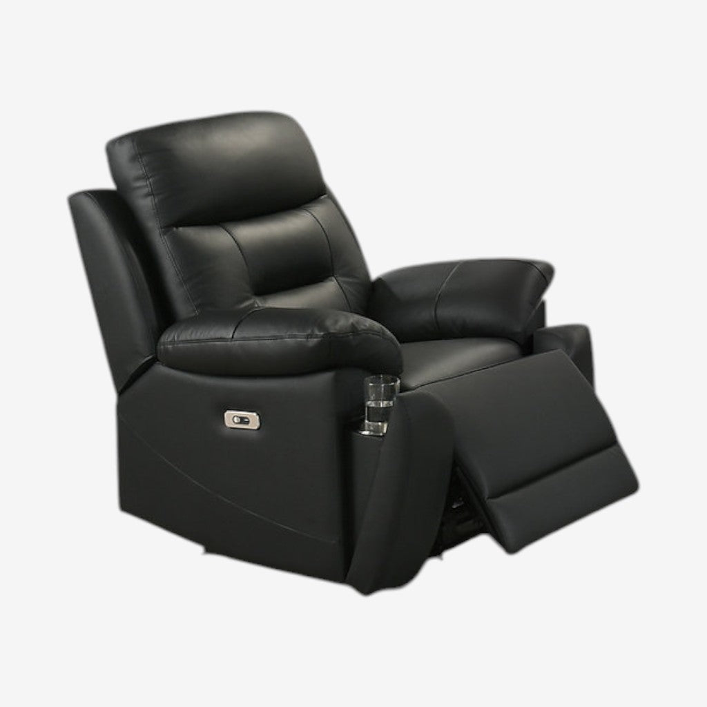 Jersey Black Power Recliner Chair In Genuine Leather