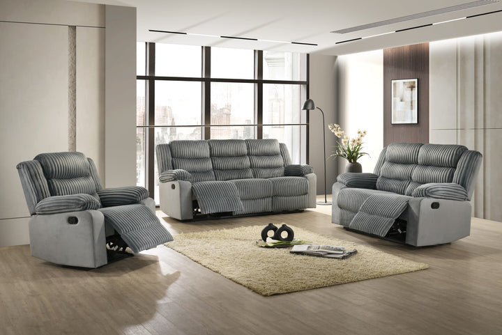 Nathan 3-Piece Grey Manual Recliner Set in Fabric Upholstery