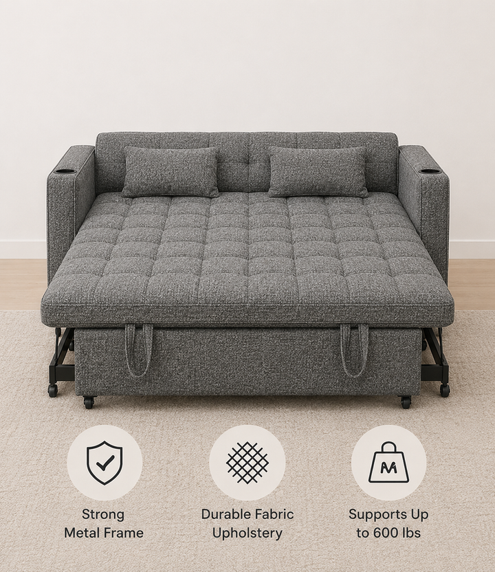 Aspire Fabric Upholstered Sofa Bed With USB Charging Ports - Grey