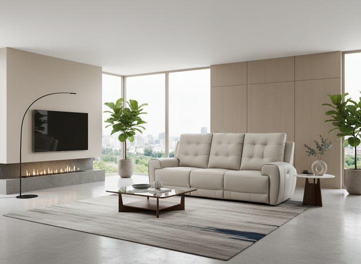 Nolan Taupe Power Recliner Sofa in Aire Leather Upholstery