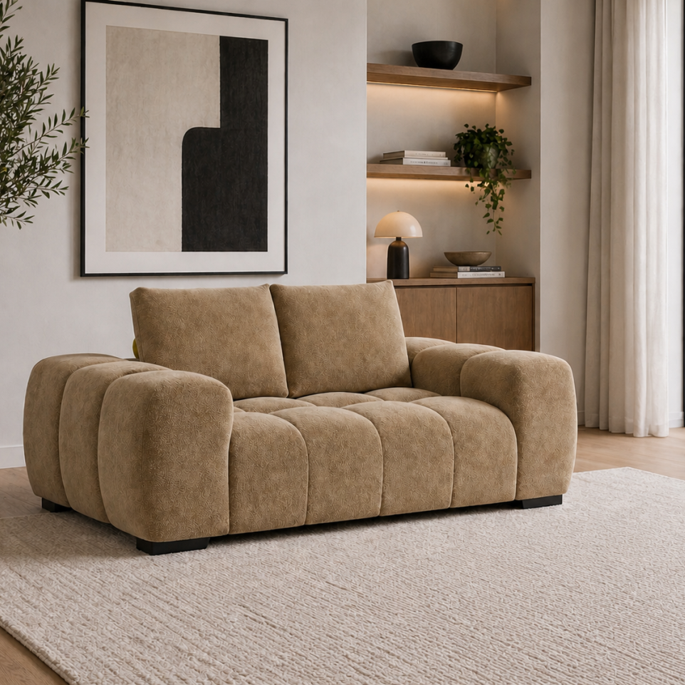 Zara Taupe 2-Seater Loveseat In Fabric Upholstery