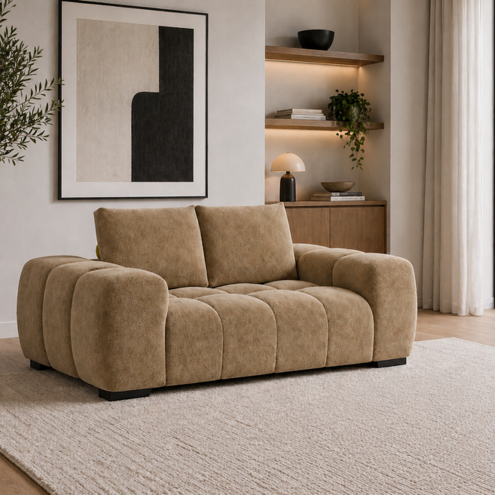 Zara Taupe 2-Seater Loveseat In Fabric Upholstery