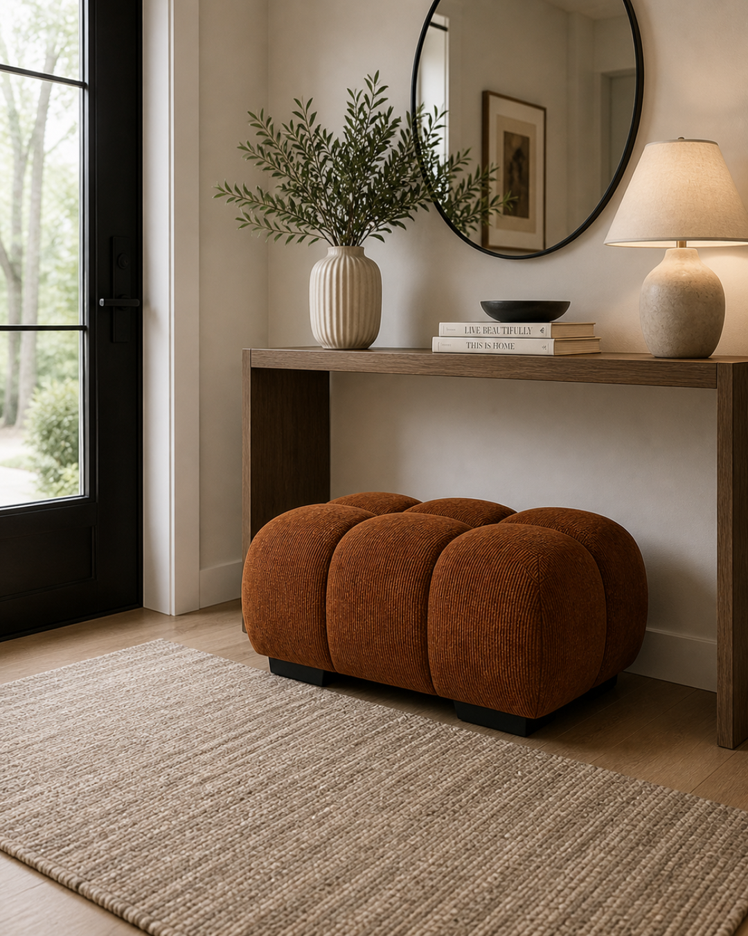 Wise Fabric Upholstered Rust Bubble Accent Ottoman