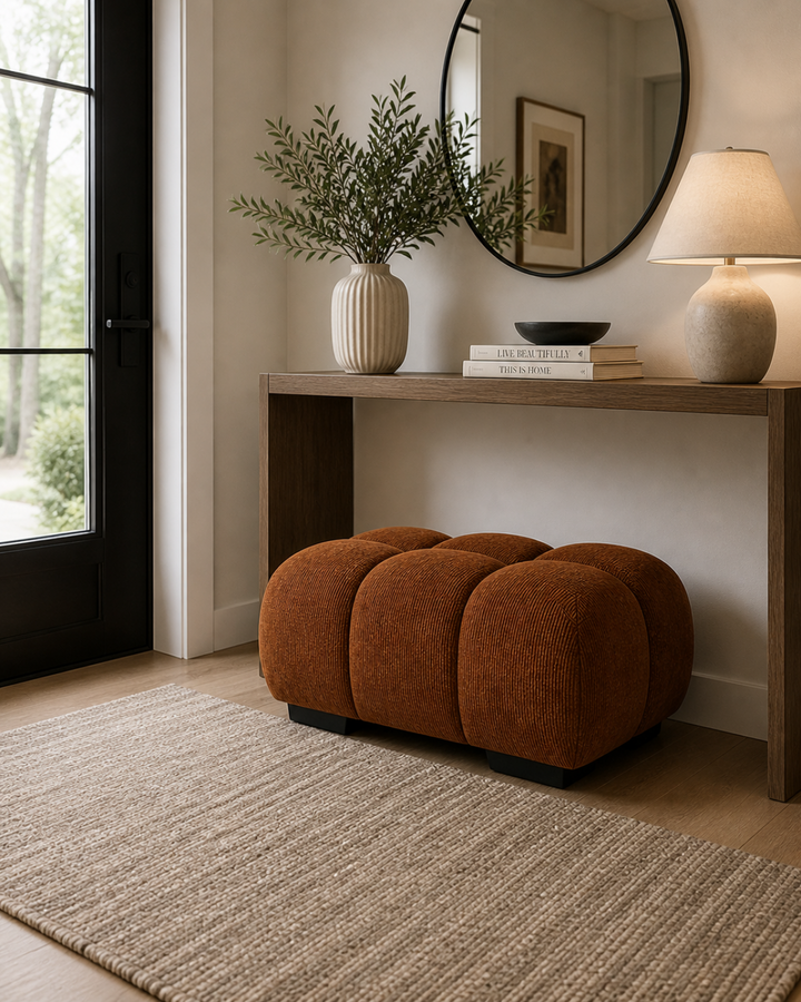 Wise Fabric Upholstered Rust Bubble Accent Ottoman