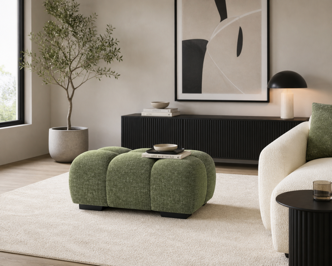 Wise Fabric Upholstered Green Bubble Accent Ottoman