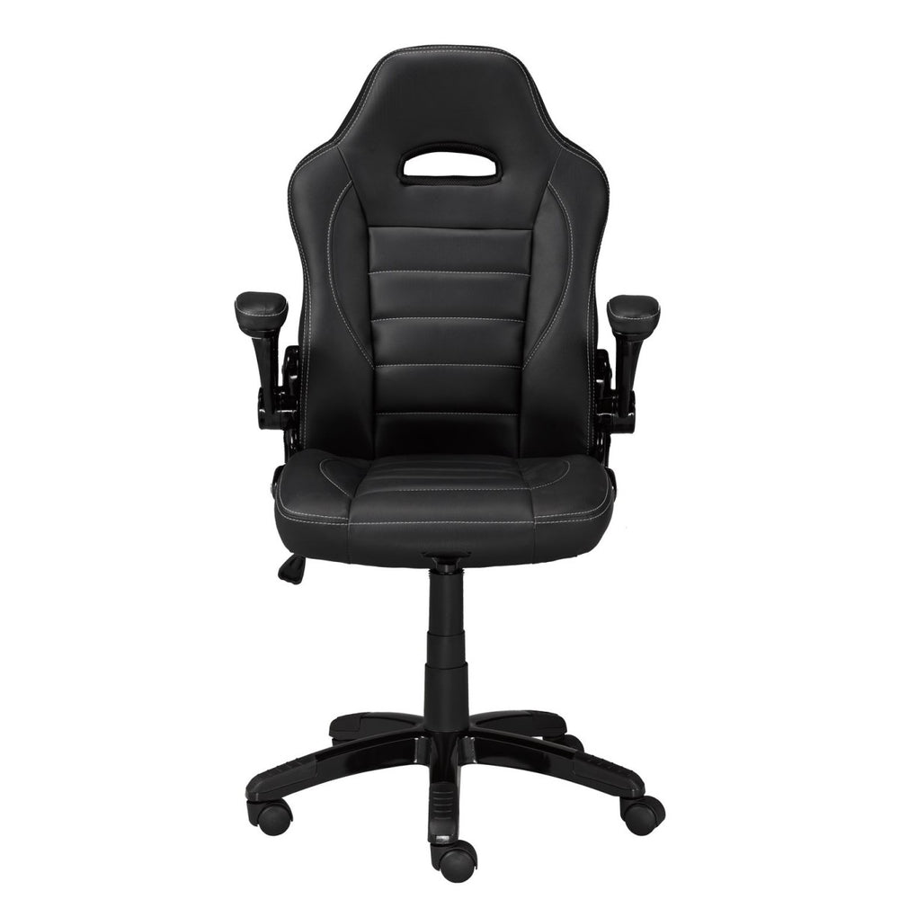 Contemporary Gaming Chair - Black | Lumbar Support, Adjustable Armrests, and Stylish Faux Leather Upholstery