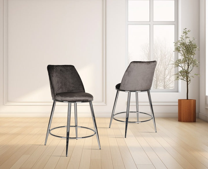 Nova Grey Counter Stool – Set of 2 | Modern Design with Chrome Legs & Footrest