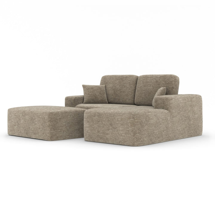 Lime Taupe Sectional Sofa With Ottoman In Fabric Upholstery