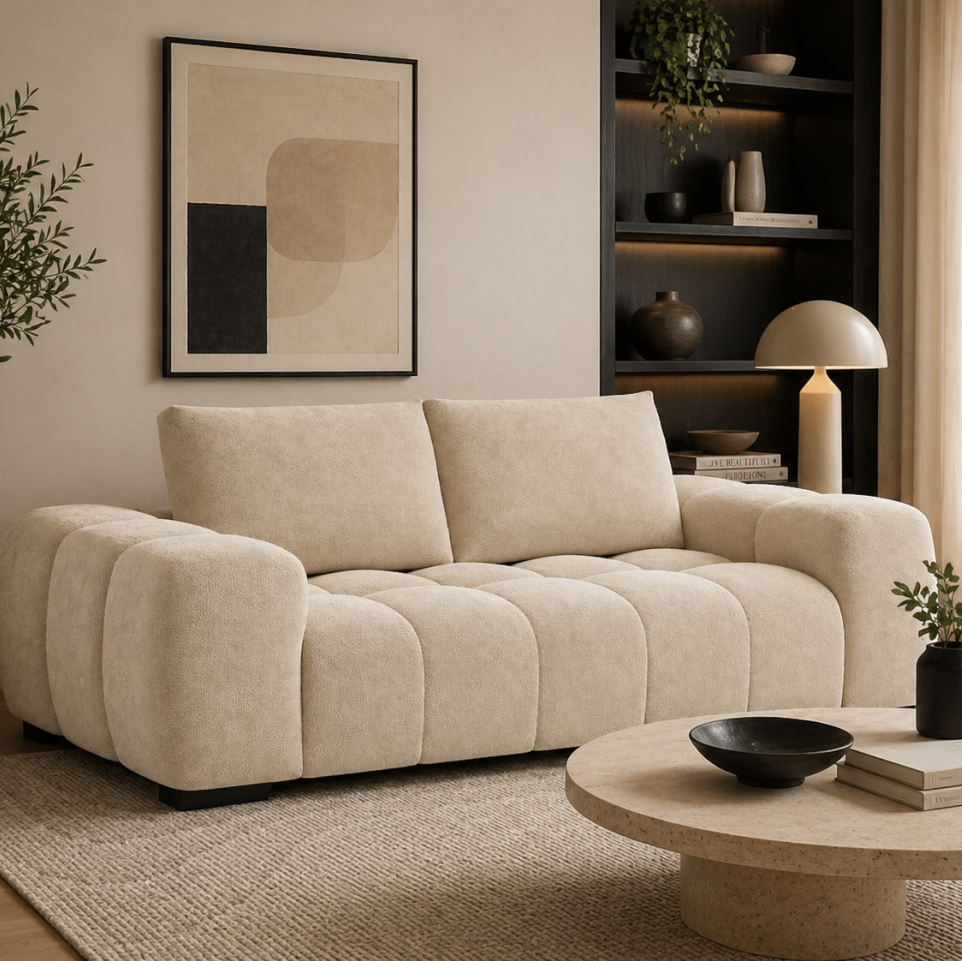 Zara Beige 3-Seater Sofa In Fabric Upholstery - Close-Up Detail