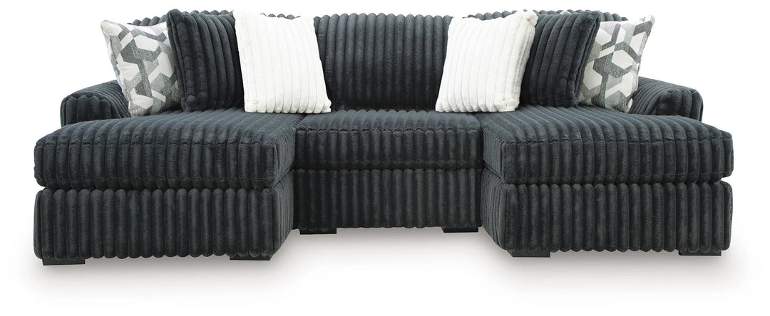 98105S8 Midnight-madness 3-Piece Double Chaise Sectional In Fabric Upholstery - Gunmetal | Signature Design By Ashley