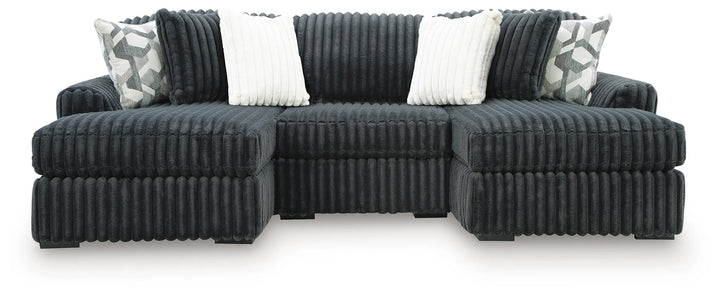 98105S8 Midnight-madness 3-Piece Double Chaise Sectional In Fabric Upholstery - Gunmetal | Signature Design By Ashley