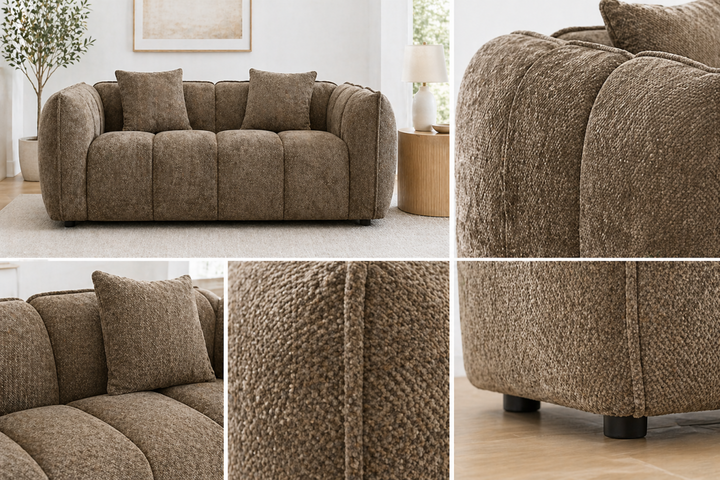Bulma Taupe 2-Seater Loveseat In Fabric Upholstery