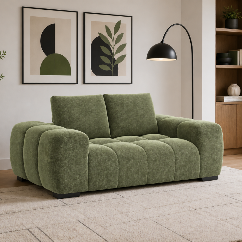 Zara Green 2-Seater Loveseat In Fabric Upholstery