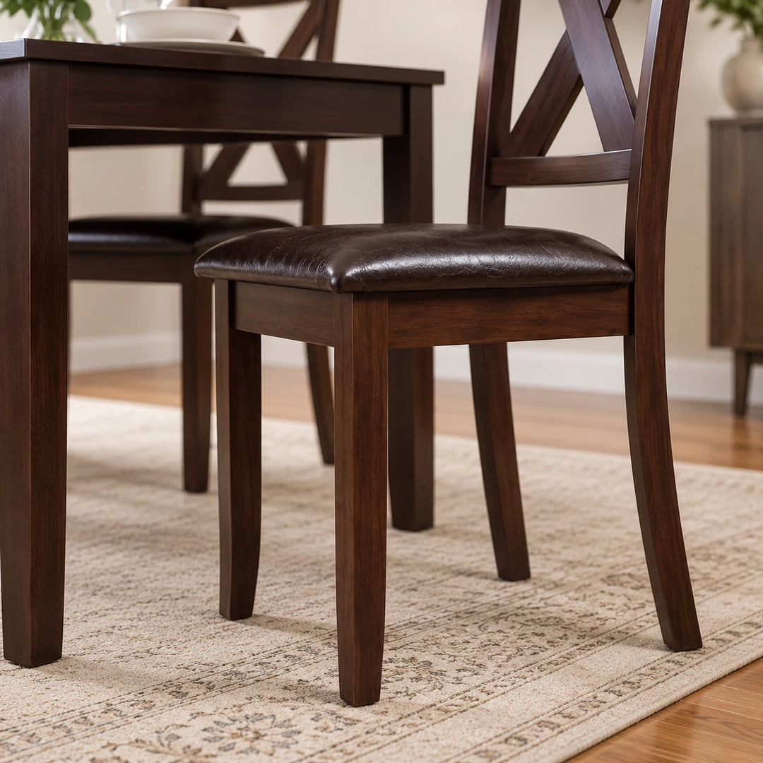 Chisley Espresso 5-Piece Dining Table Set With PU Upholstered Chairs