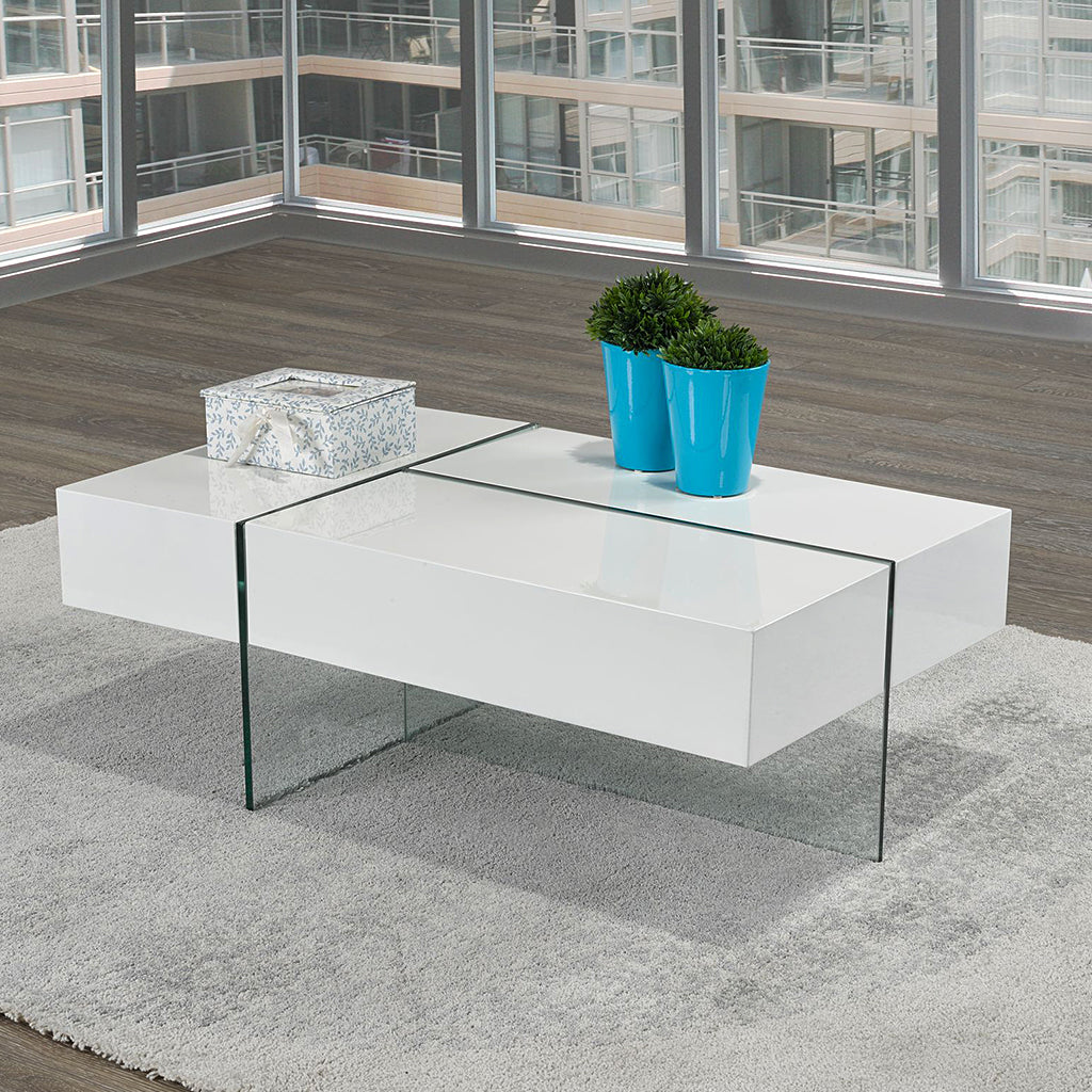 Caffora Coffee Table with Three-Sided Storage - White