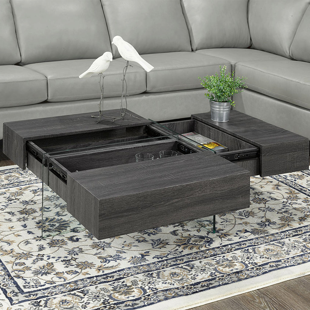 Caffora Coffee Table with Three-Sided Storage - Grey