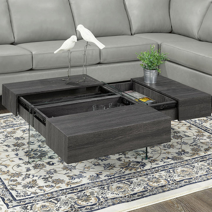 Caffora Coffee Table with Three-Sided Storage - Grey