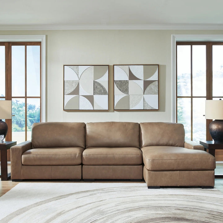 Veronella 3-Piece Leather Sectional Sofa With Chaise Lounge - Sahara | Benchcraft By Ashley