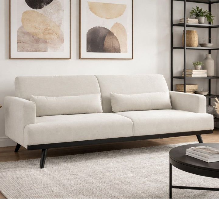 Micah 3-Seater Stationary Sofa In Fabric Upholstery - Beige