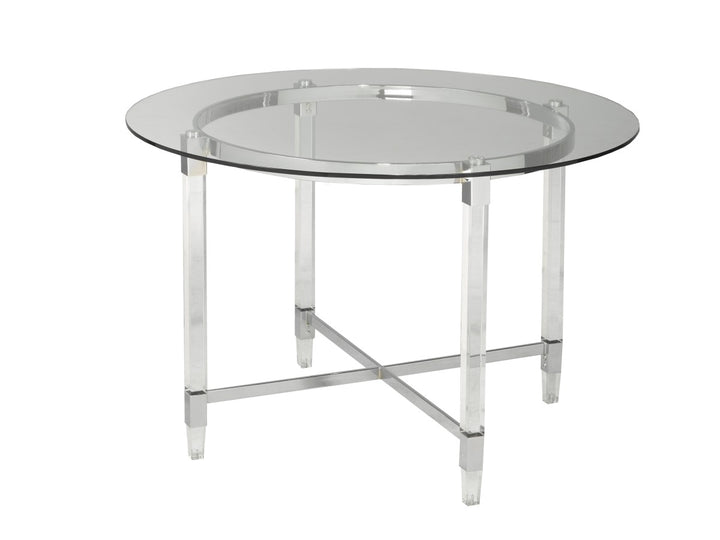 Vizk Tempered Glass Silver Dining Table With Metallic Base