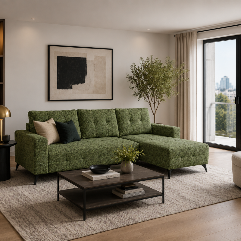 Waugh Green Sectional Sofa Bed With Chaise Lounge | Avaiable In LHF/ RHF Configuration