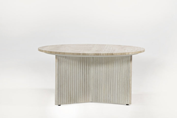 Crescent Timeless Coffee Table With Travertine Top - White