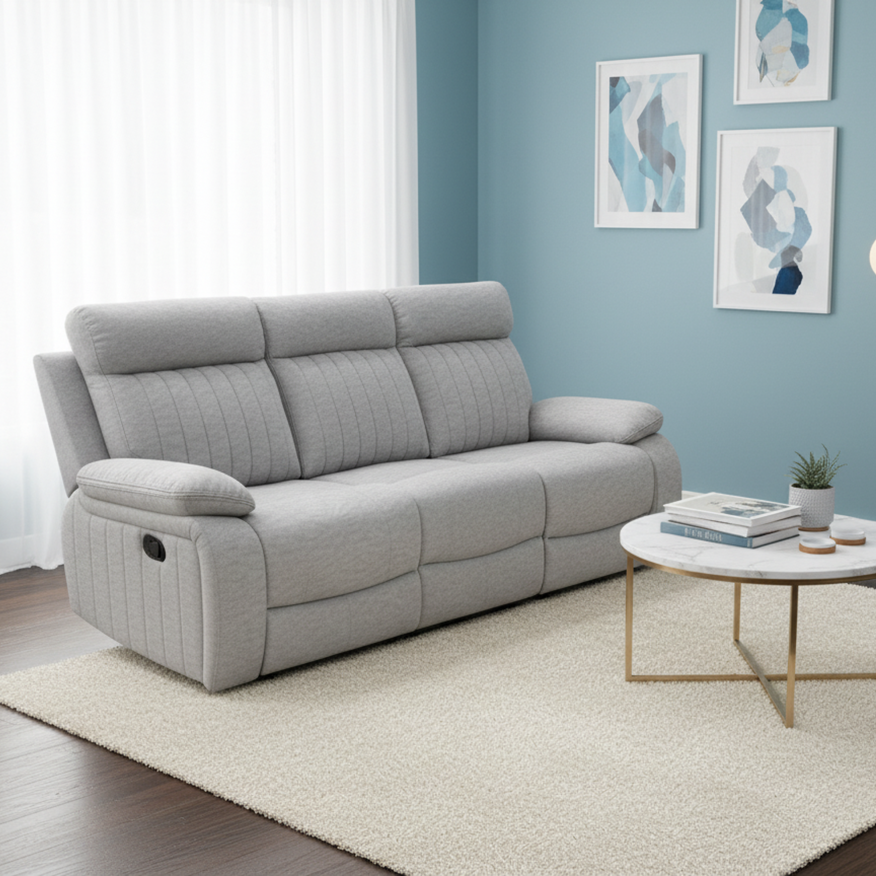 Phantom Manual Recliner Sofa in Fabric Upholstery - Stone