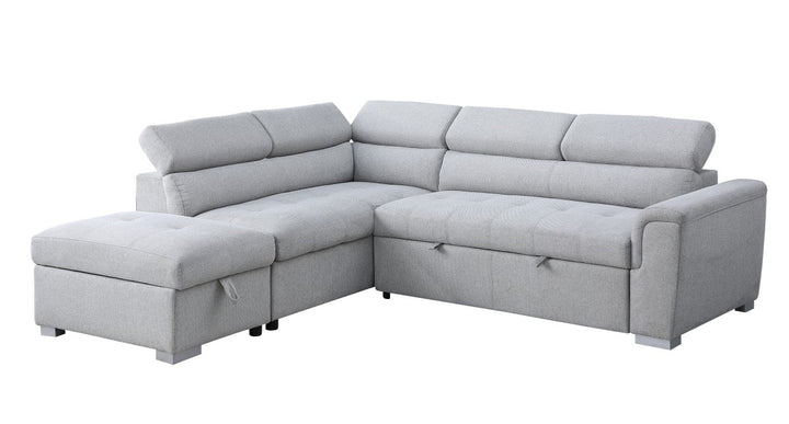 Titli Grey Sleeper Sectional Sofa with LHS Storage Chaise | Adjustable Back & Storage Ottoman - Chic and Functional