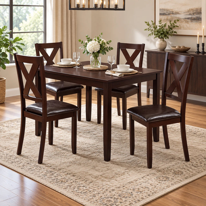 Chisley Espresso 5-Piece Dining Table Set With PU Upholstered Chairs