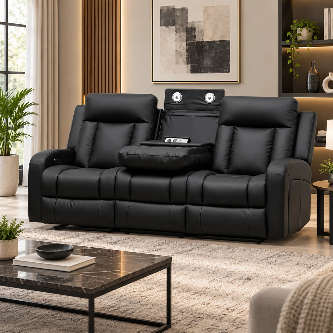 Gary 3-Piece Black Power Recliner Set in Top Grain Leather