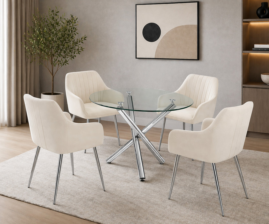 Dukes 5-Piece Beige Dining Table Set With Fabric Upholstered Chairs