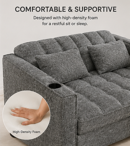 Aspire Fabric Upholstered Sofa Bed With USB Charging Ports - Grey
