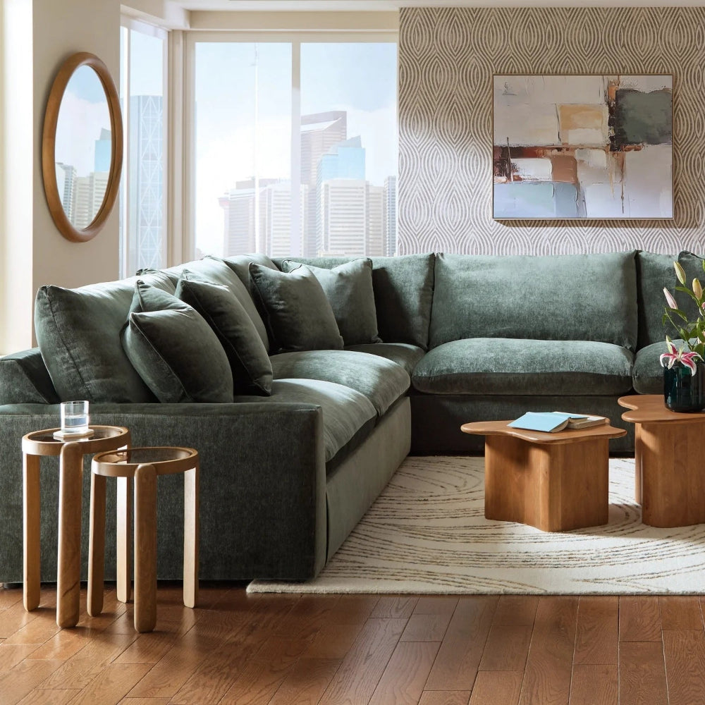 S1 Carriage View 3-Piece Sectional Sofa In Fabric Upholstery - Jade - Green - Close-Up Detail