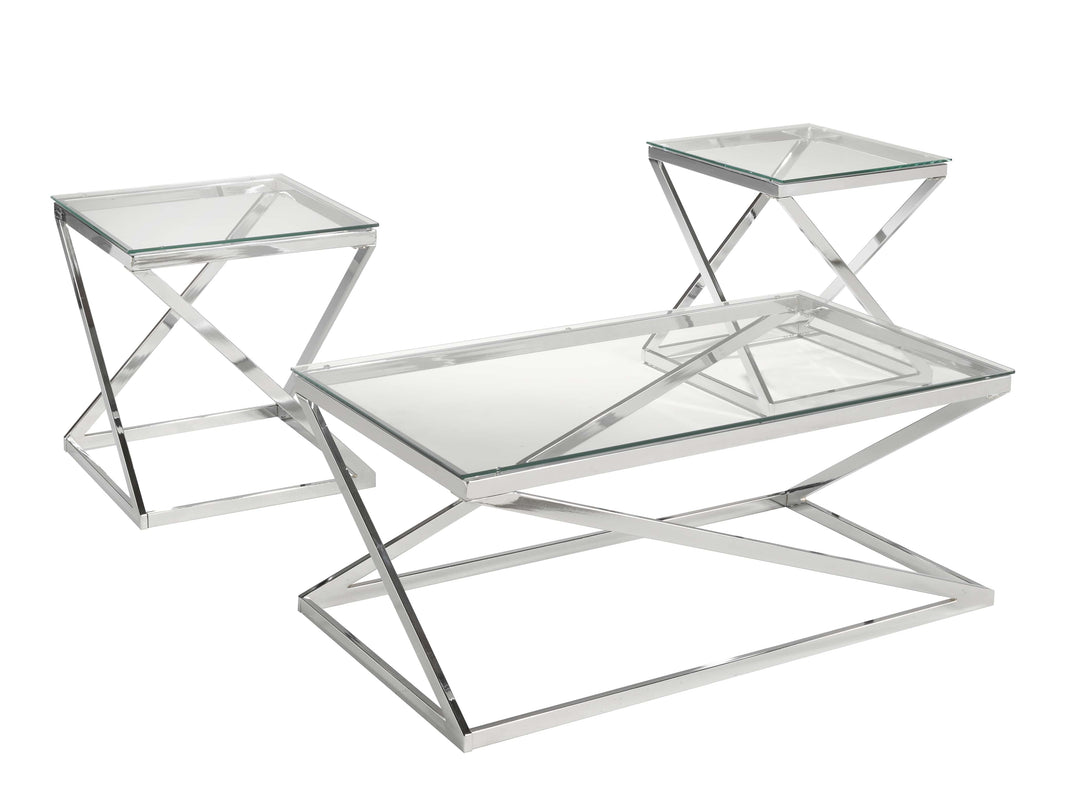 Modern 3-Piece Silver Coffee Table Set with Tempered Glass Tops