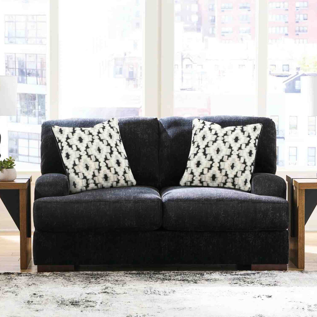 8040435 Whitmore Manor Loveseat In Fabric Upholstery - Black Pearl | Benchcraft By Ashley