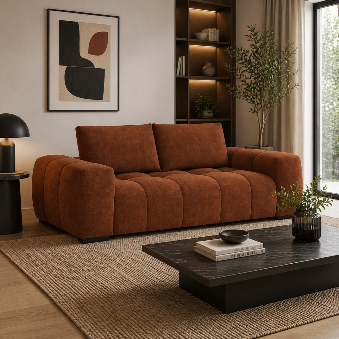 Zara Rust 3-Seater Sofa In Fabric Upholstery
