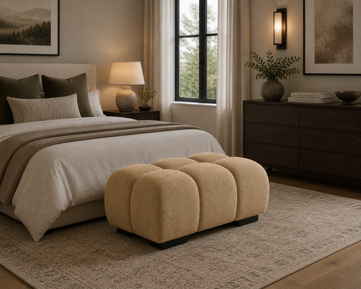 Wise Fabric Upholstered Taupe Bubble Accent Ottoman