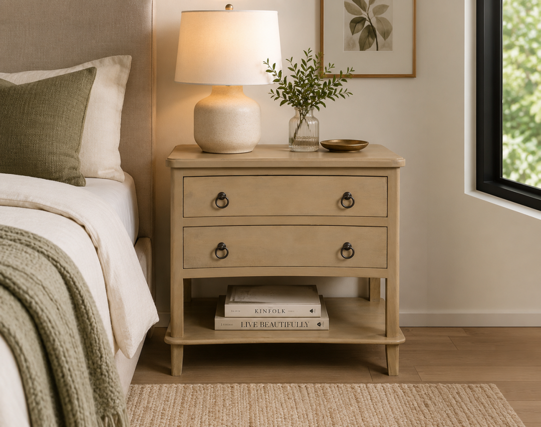Suliet Solid Wooden Oak Nightstand With Two Storage Drawers