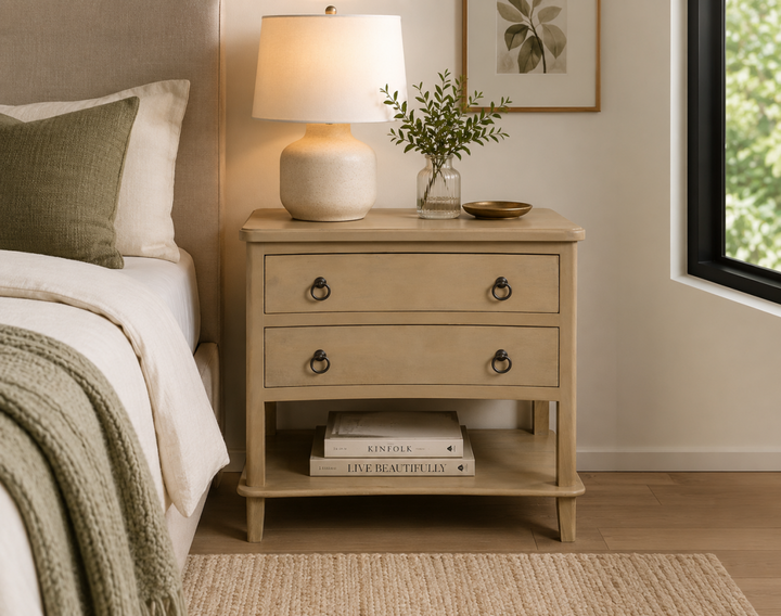 Suliet Solid Wooden Oak Nightstand With Two Storage Drawers