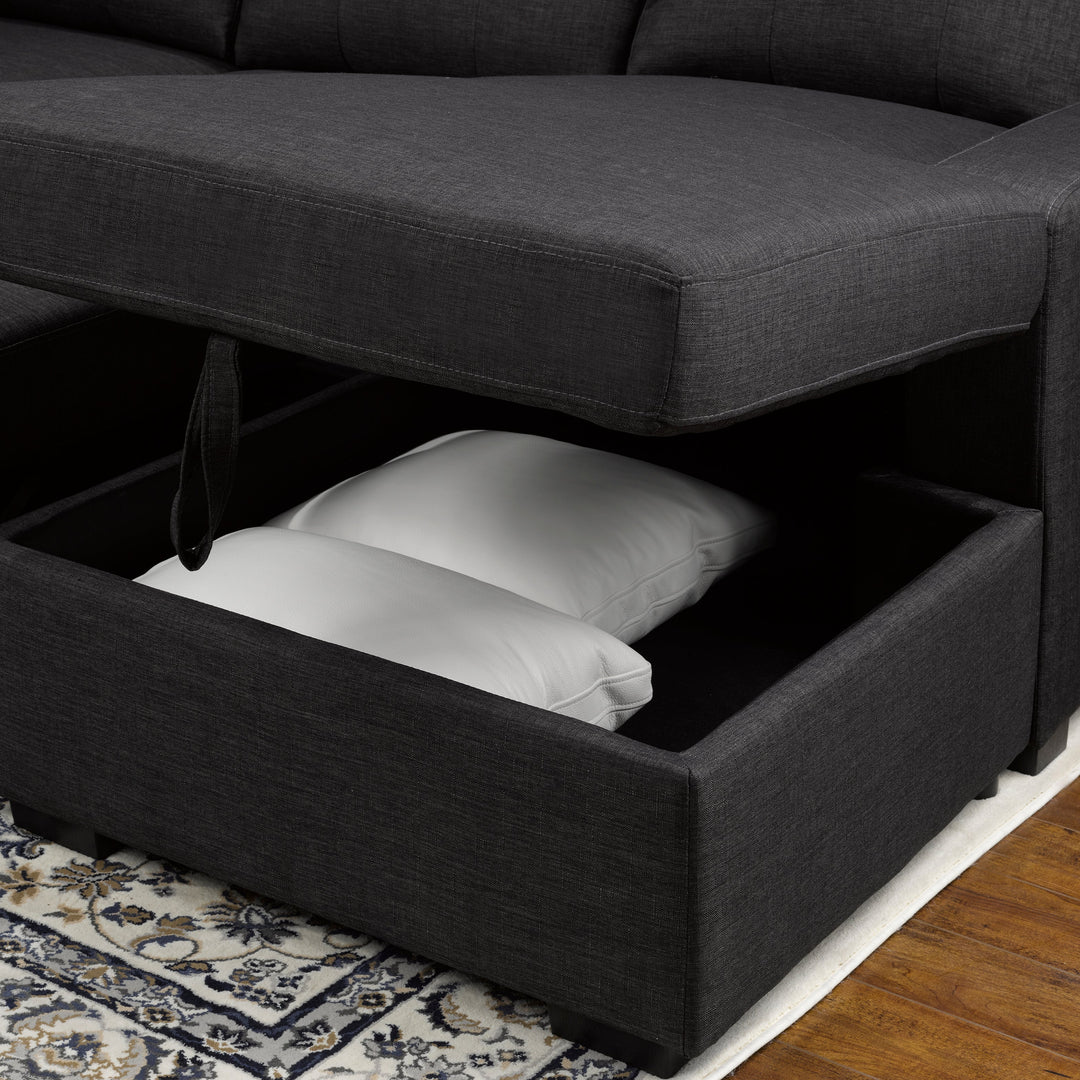 Bravik Fabric Upholstered Sectional Sofa Bed With Reversible Chaise - Charcoal