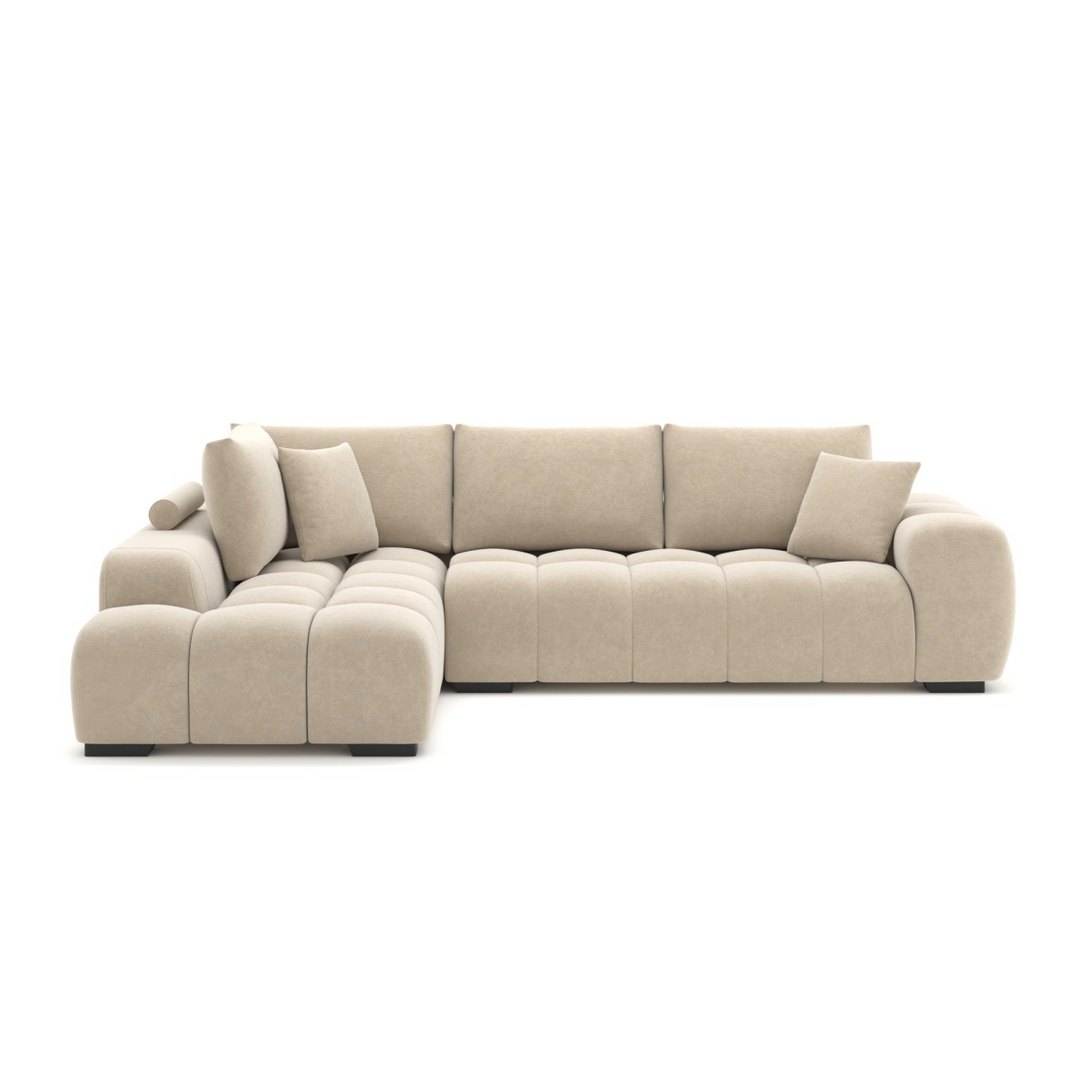 Simon Beige L-Shaped Sectional Sofa In Fabric Upholstery | Available In RHF/ LHF Configuration