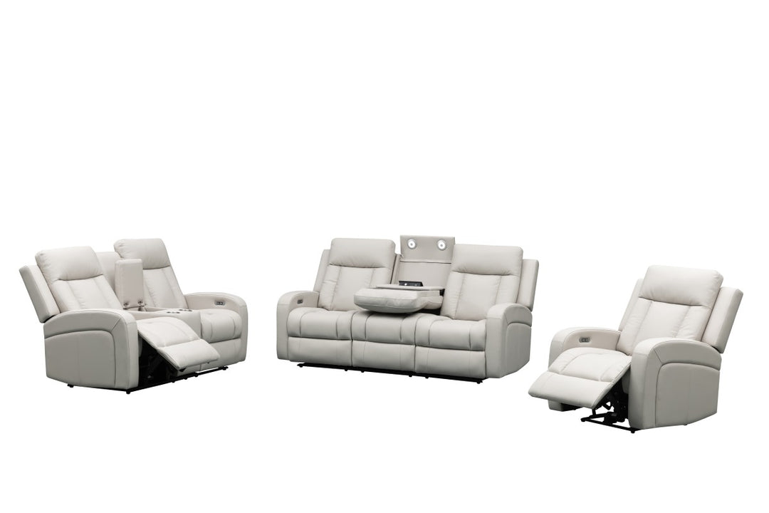 Sudex 3-Piece Beige Power Recliner Set in Top Grain Leather