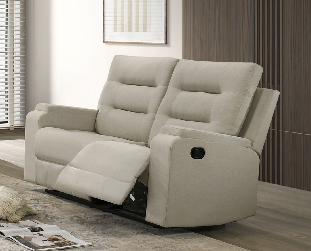 Larkin Beige Manual Recliner Loveseat in Fabric Upholstery