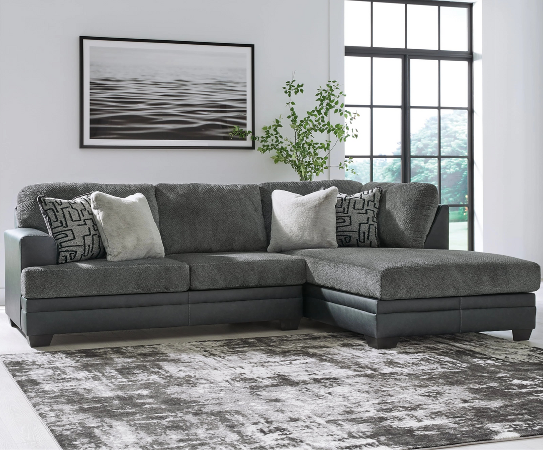 Brixley Pier 2-Piece Sectional Sofa In Leather/ Fabric Upholstery - Graphite | Benchcraft By Ashley