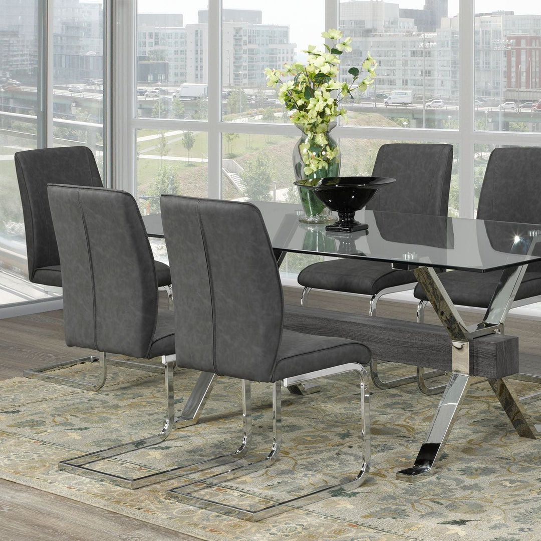 Surrey 7-Piece Grey Dining Table Set With Glass Tabletop