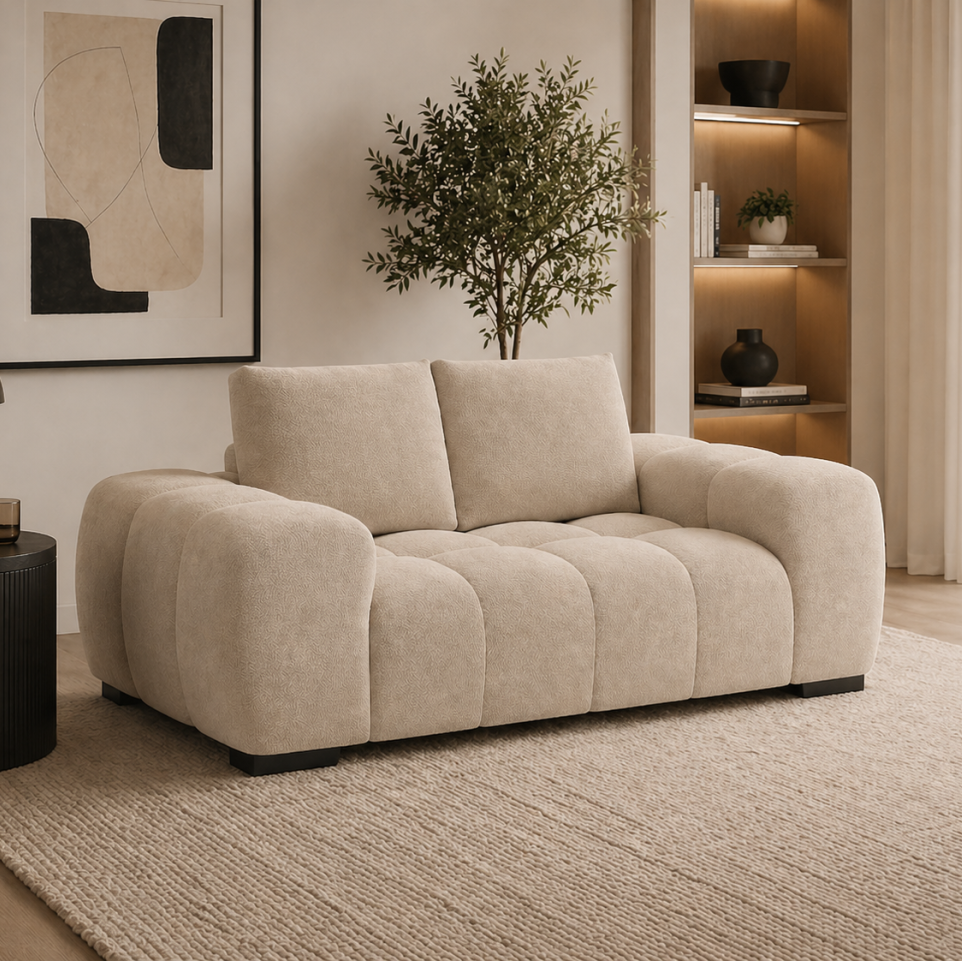 Zara Beige 2-Seater Loveseat In Fabric Upholstery
