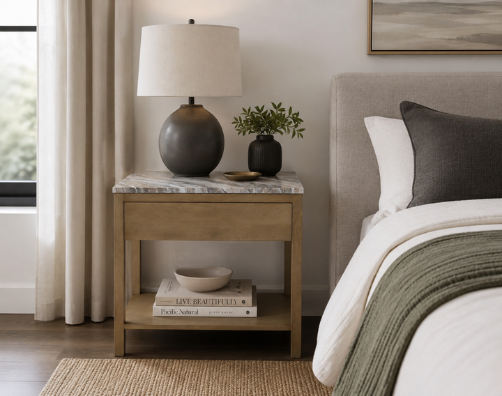 Vorex Solid Wooden Nightstand With Open Storage Shelf