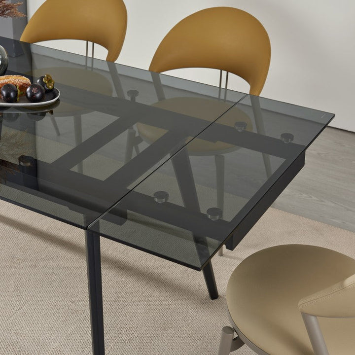 Hexon Extendable Dining Table With Tempered Glass Top - Black