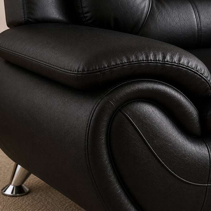 Gilan 3-Piece Sofa Set In Faux Leather Upholstery - Black